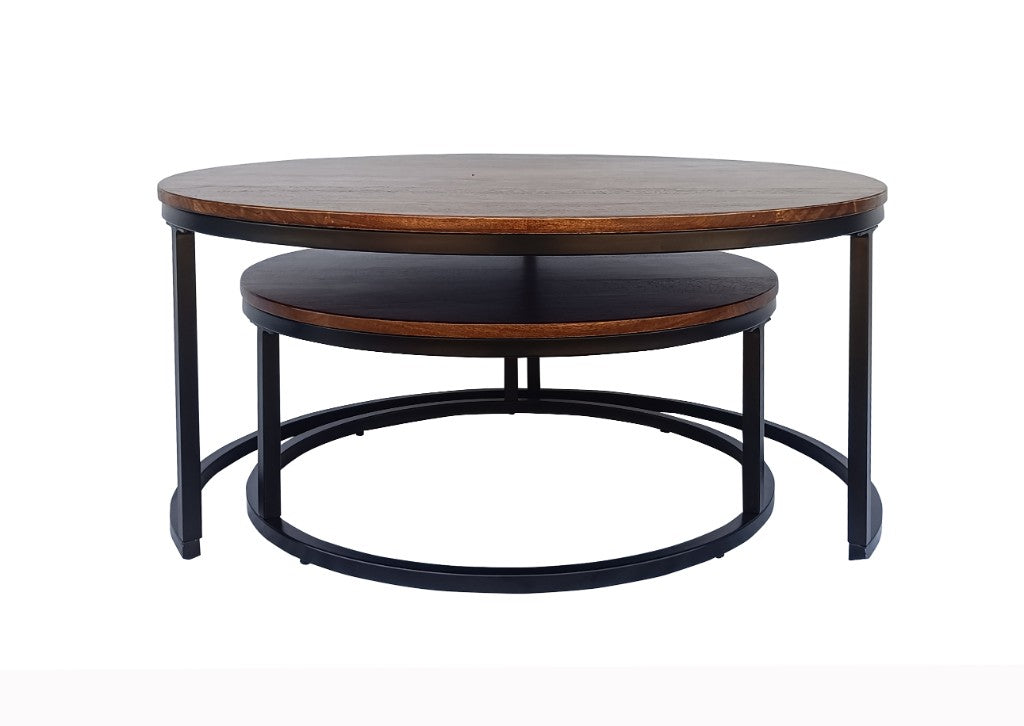 Talia Round Nesting Coffee Tables Set of 2 - Walnut/Black