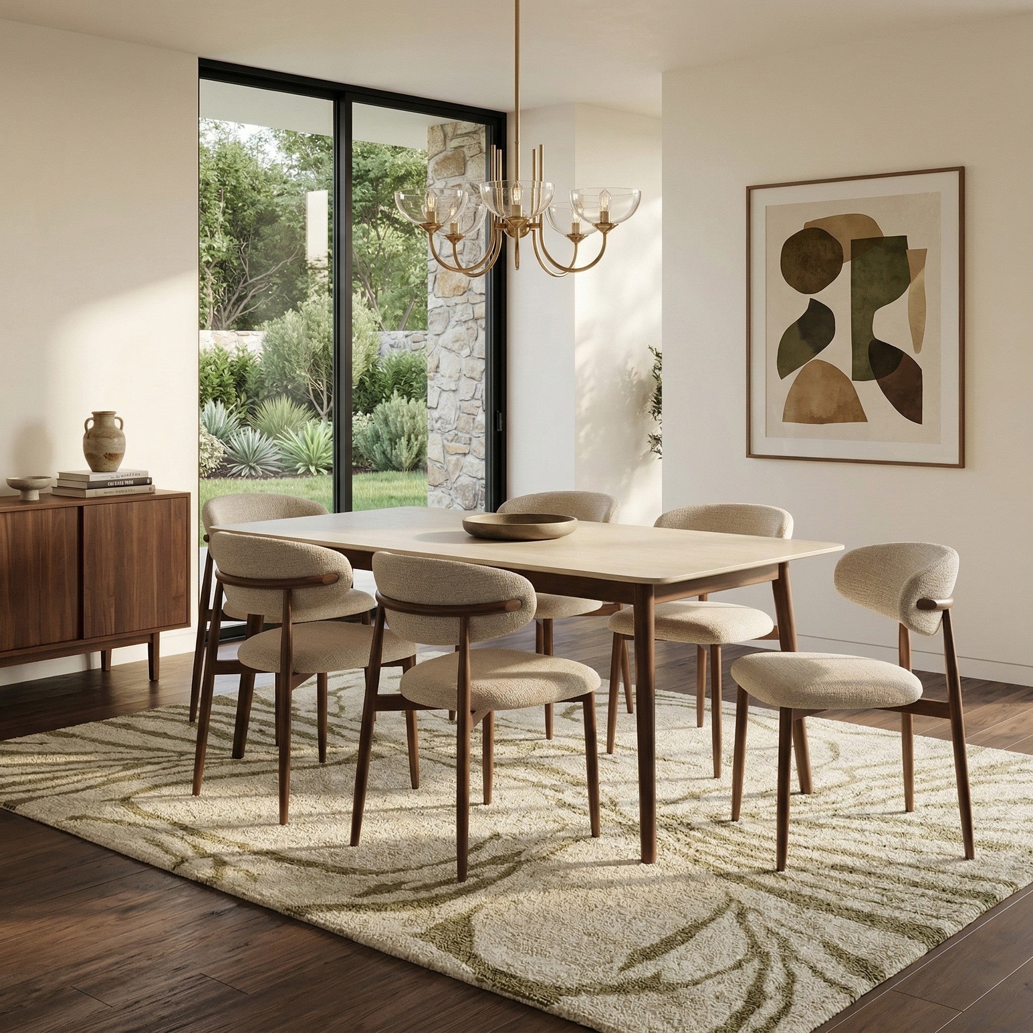 Sitero Fabric & Metal Dining Chair - Beige / Walnut