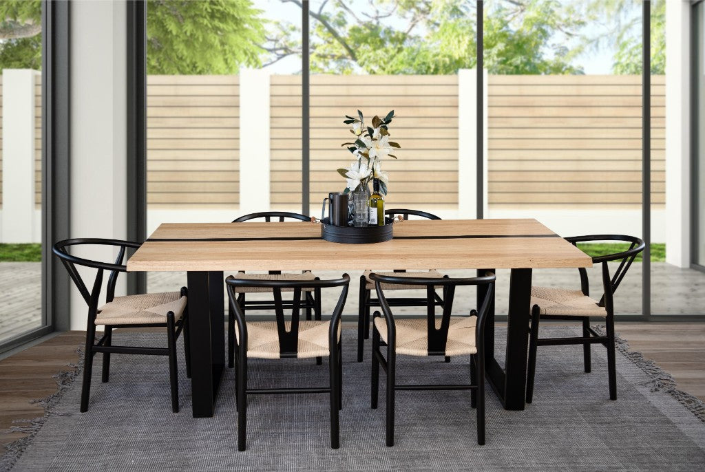 Dorian Dining Table with 6 Black Chairs