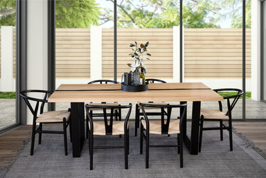 Dorian Dining Table with 6 Black Chairs