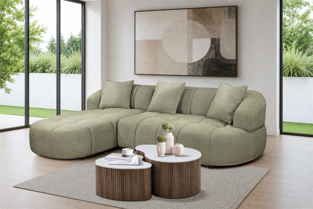 Aubrey Curved Fabric Sofa with Left Chaise - Pistachio