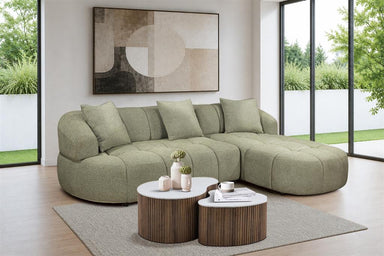 Aubrey Curved Fabric Sofa with Right Chaise - Pistachio
