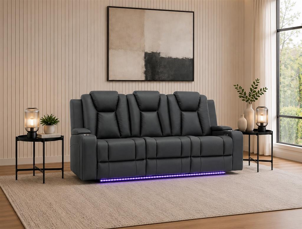 Regent 3 Seater Dual Motor Electric Recliner Sofa - Charcoal