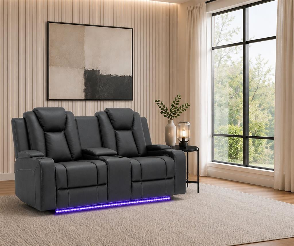 Regent 2 Seater Dual Motor Electric Recliner with Console - Charcoal