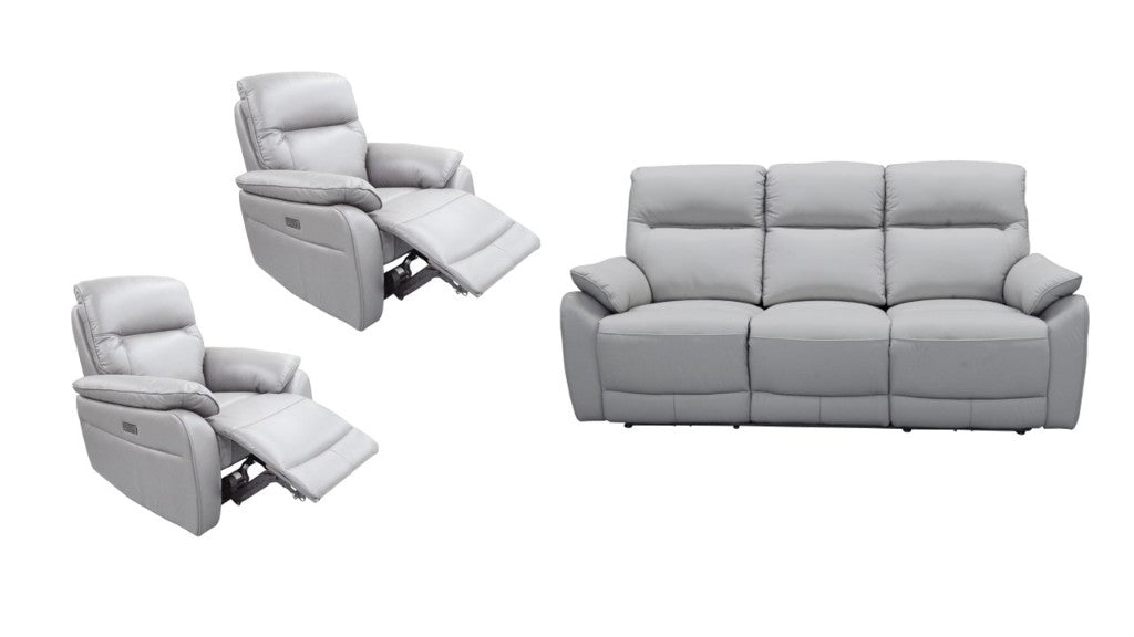 Aspect 3 Seater Sofa + 2 Electric Recliners   - Silver Leather
