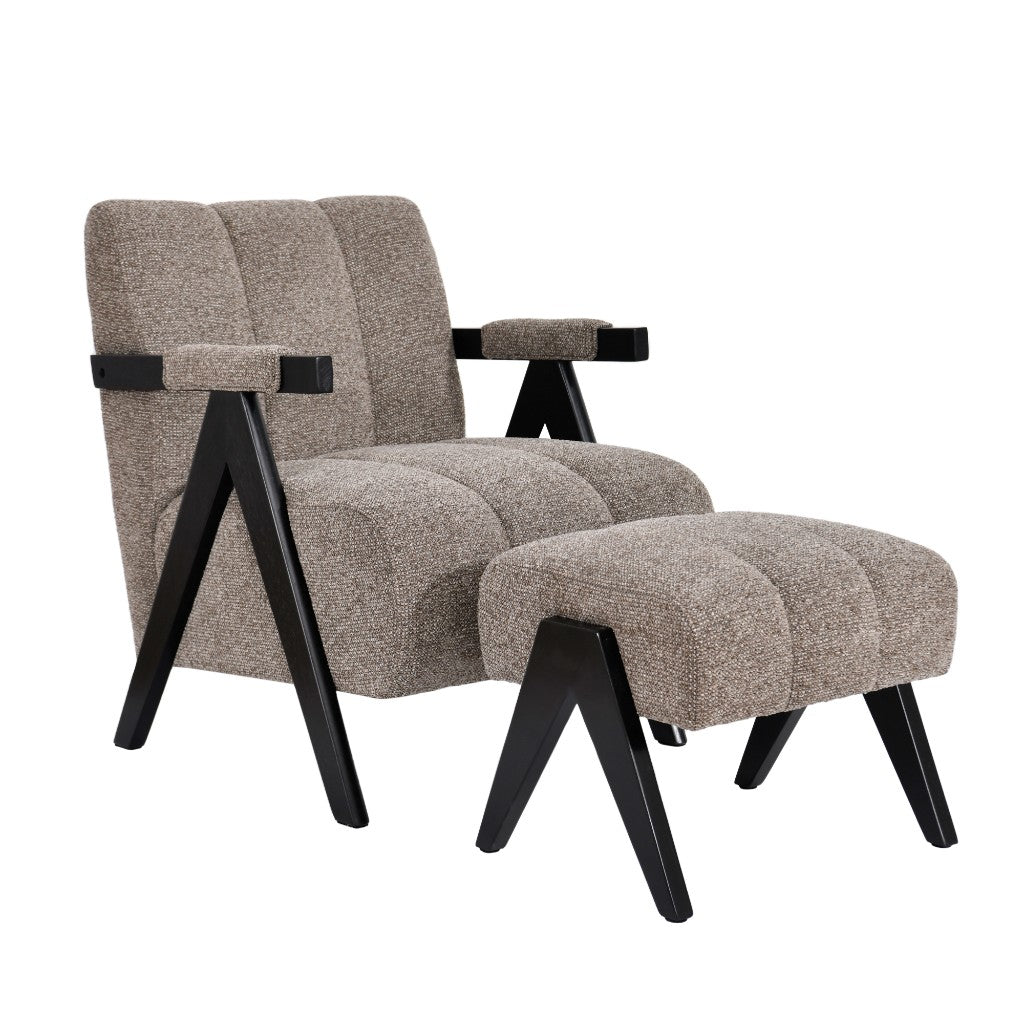 Demoria Fabric Armchair & Footstool Set - Fawn