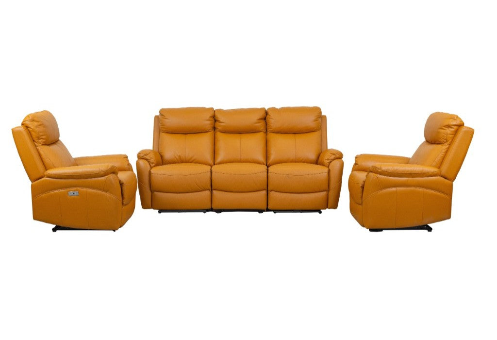 Camden Recliner Leather Sofa 3+1+1 Seater Electric Lounge Set - Tangerine