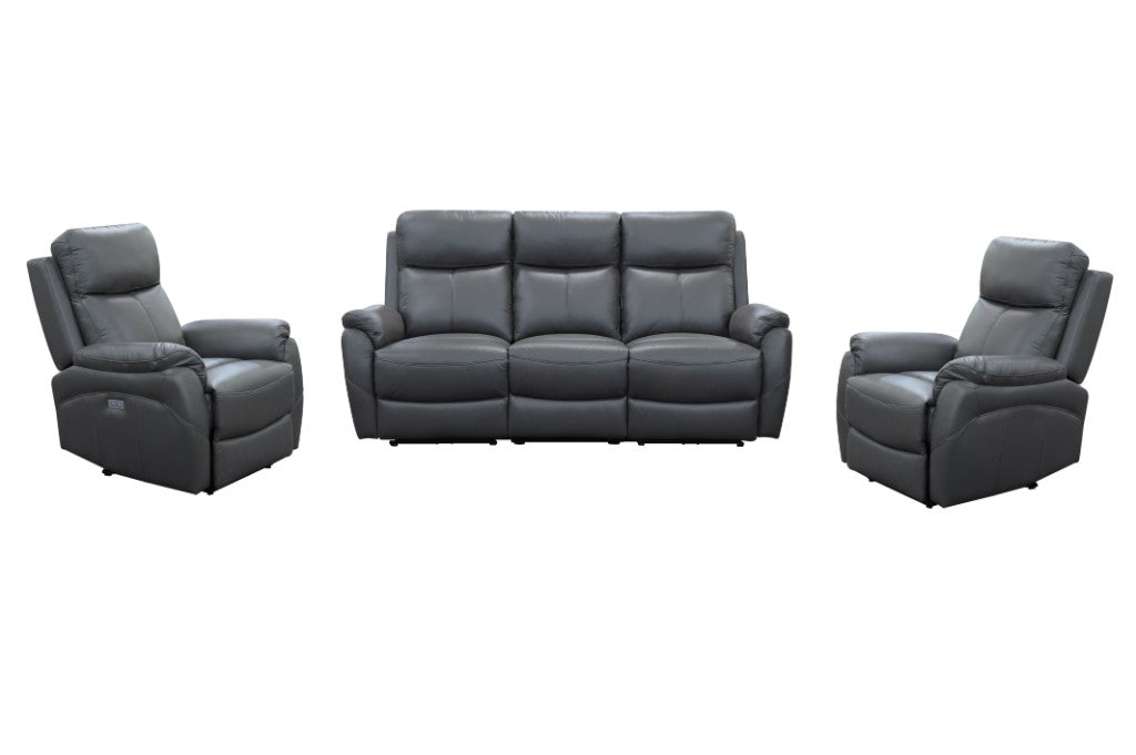 Camden Leather Electric Recliner Lounge Set - Gunmetal