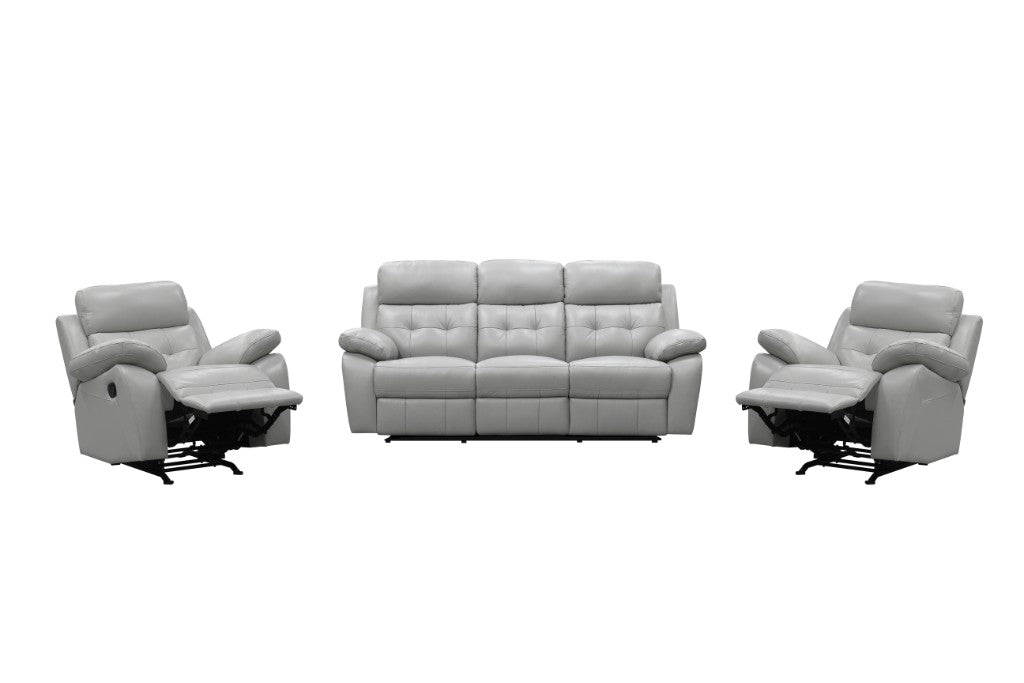 Cosmic 3 Seater With 2 Single Recliners Leather Lounge Set - Silver