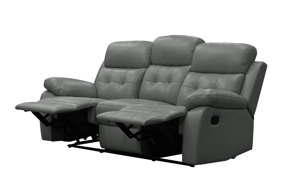 Cosmic 3 Seater With 2 Single Recliners Leather Lounge Set - Grey