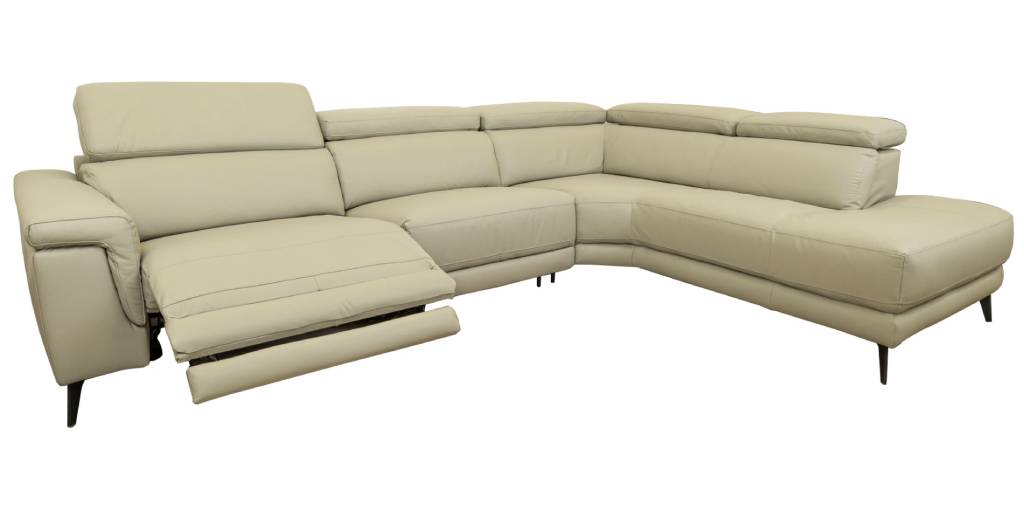 Harper Leather 2 Seater Lounge With Electric Recliner & Right Hand Facing Chaise