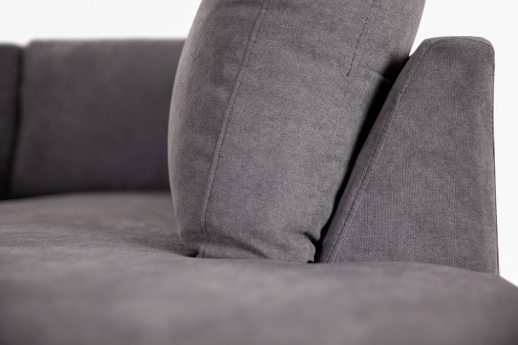 Keith 3 Seater Upholstered Sofa with Chaise + Sofa Bed-Dark Grey
