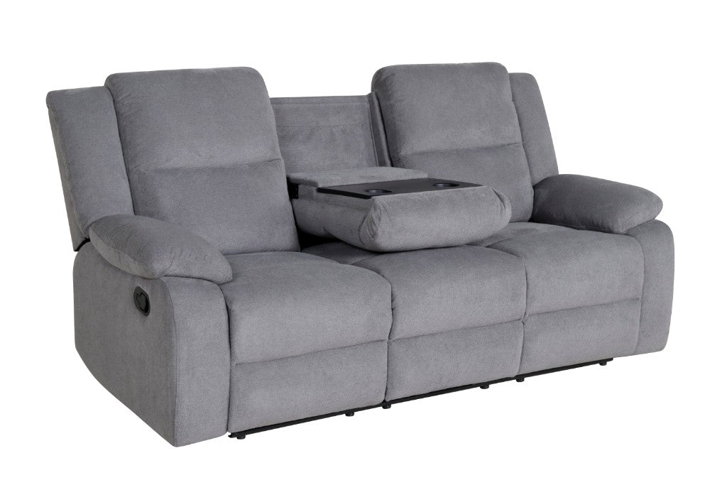 Rancher 2 Seater Recliner Fabric Sofa With Tray Lounge - Mid Grey
