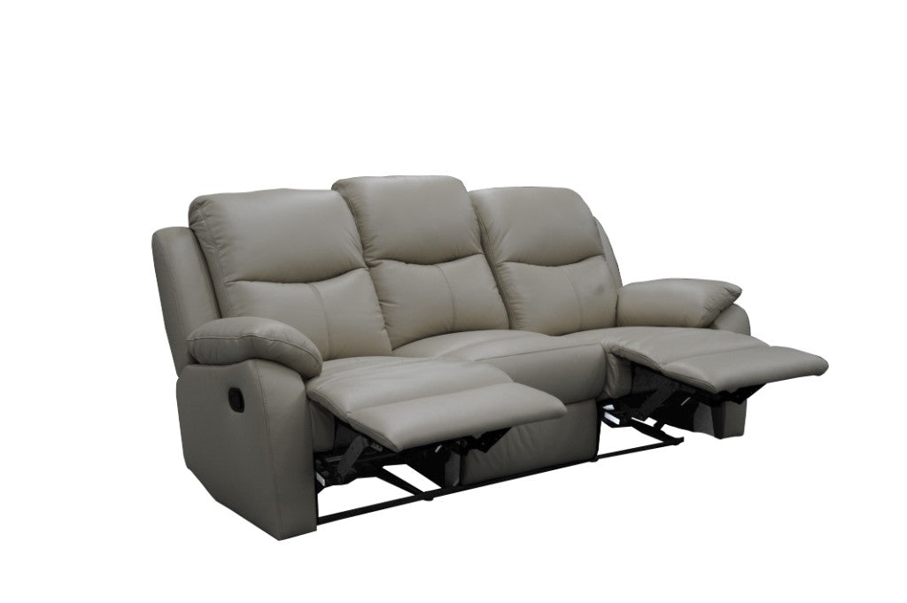 Sussex Leather 3 Seater Sofa with 2 Manual Recliners - Wheat
