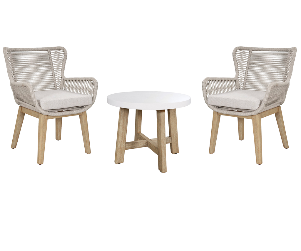 Kuhl 3 Piece Rope & Eucalyptus Outdoor Chat Set - White Wash