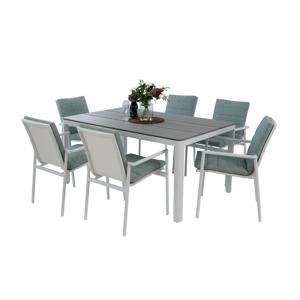 Seabreeze Outdoor 7 Piece Dining Set - White/Sea Mist Green