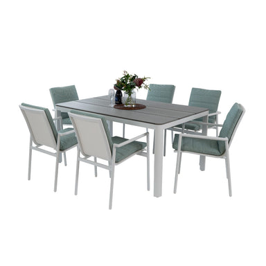 Seabreeze Outdoor 7 Piece Dining Set - White/Sea Mist Green