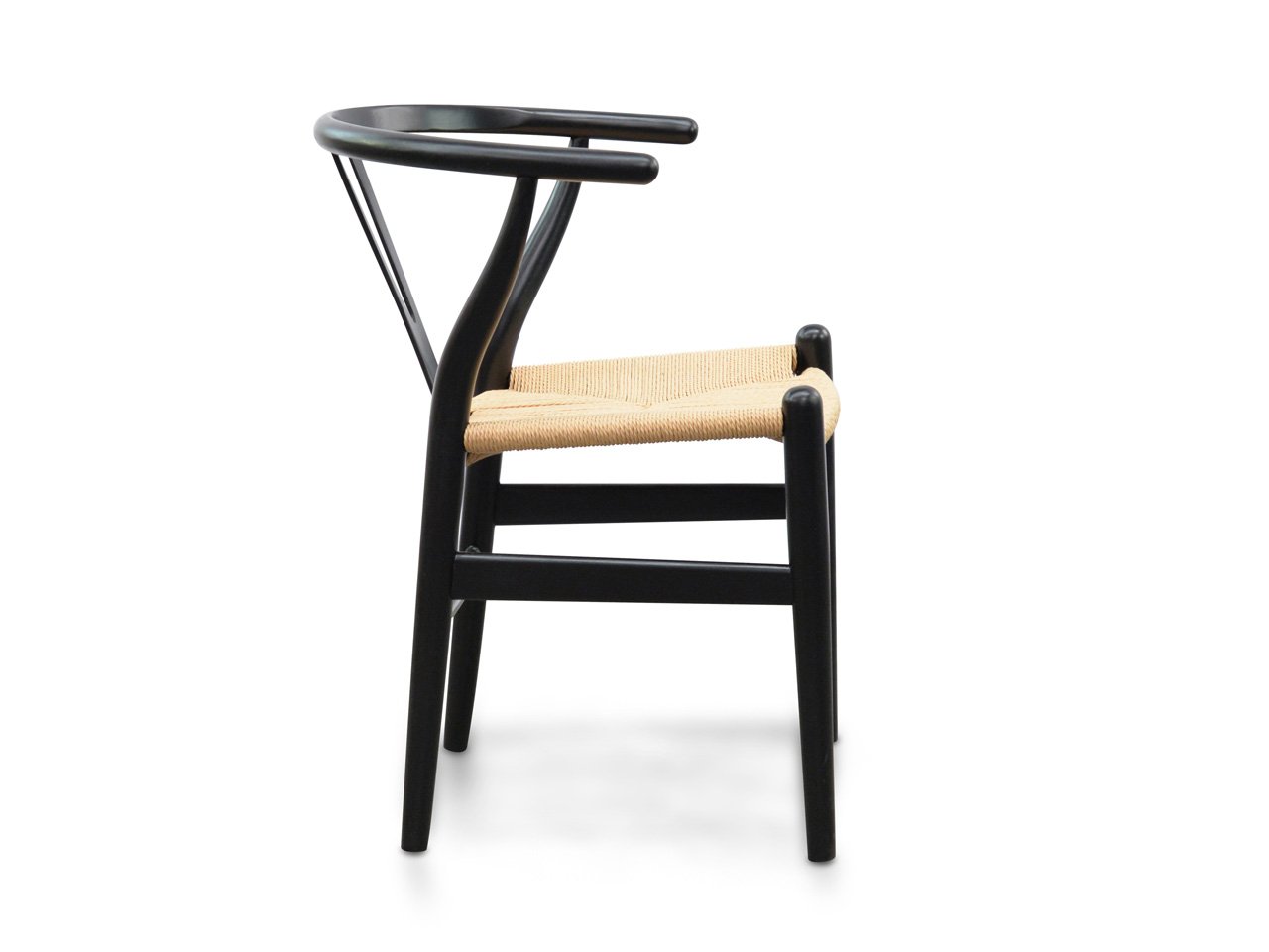 Set of 2 - Harper Wooden Dining Chair - Black - Natural Seat