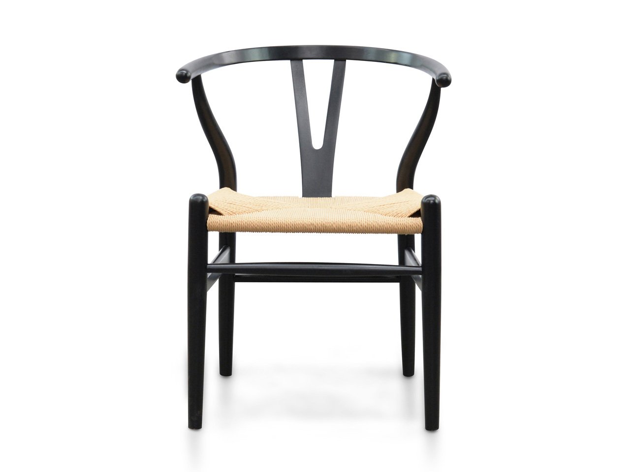 Set of 2 - Harper Wooden Dining Chair - Black - Natural Seat