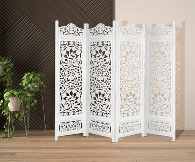 Room Divider Carved Screen - White Antique