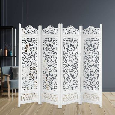 Room Divider Carved Screen - White Antique