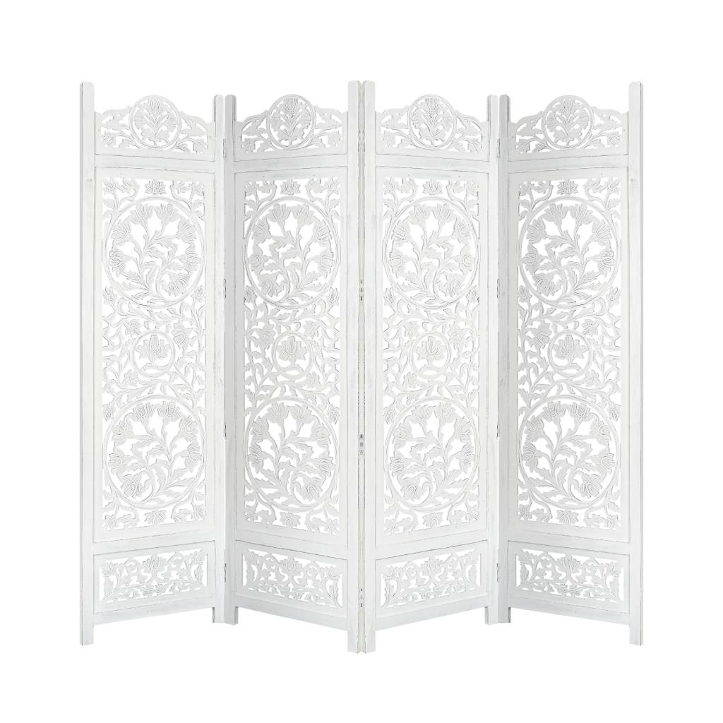 Room Divider Carved Screen - White Antique