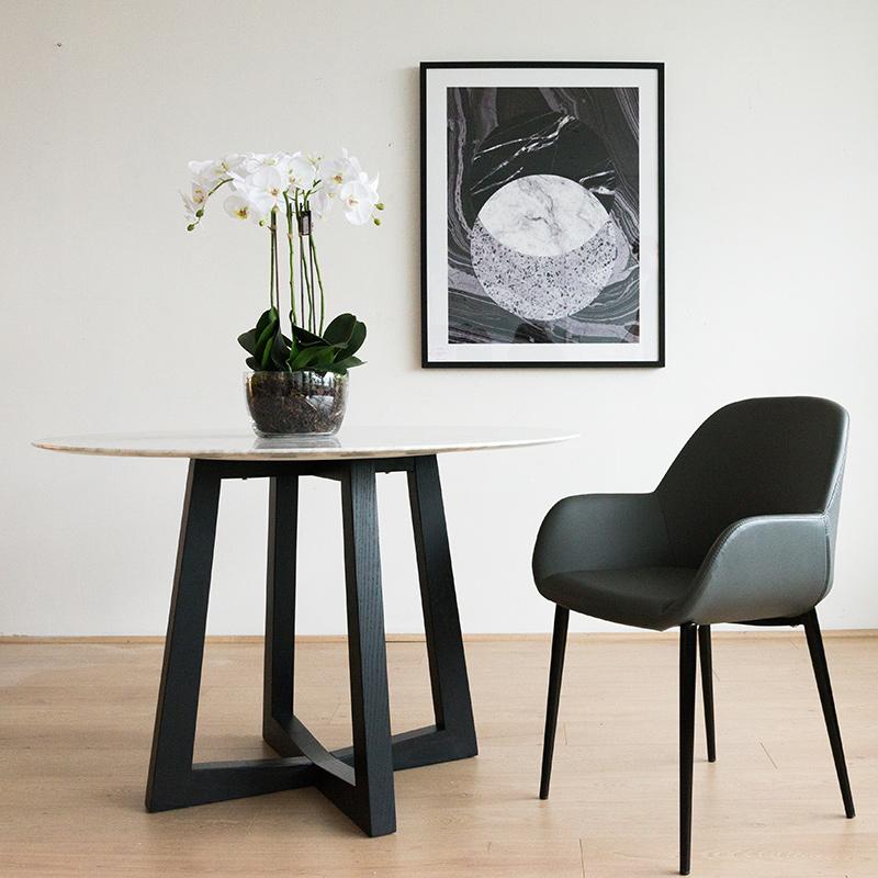 Zodiac 1.15m Round Marble Dining Table - Black Base
