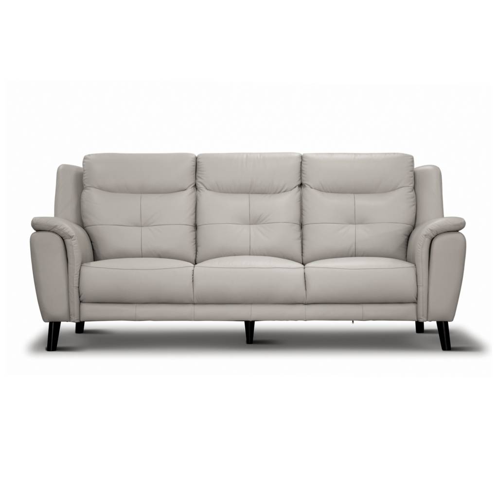 Vincent 3 Seater Leather Lounge Sofa 216cm, Silver