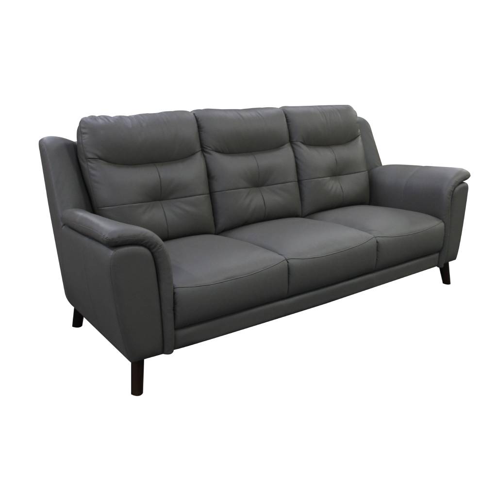 Vincent 3 Seater Leather Lounge Sofa 216cm, Gunmetal